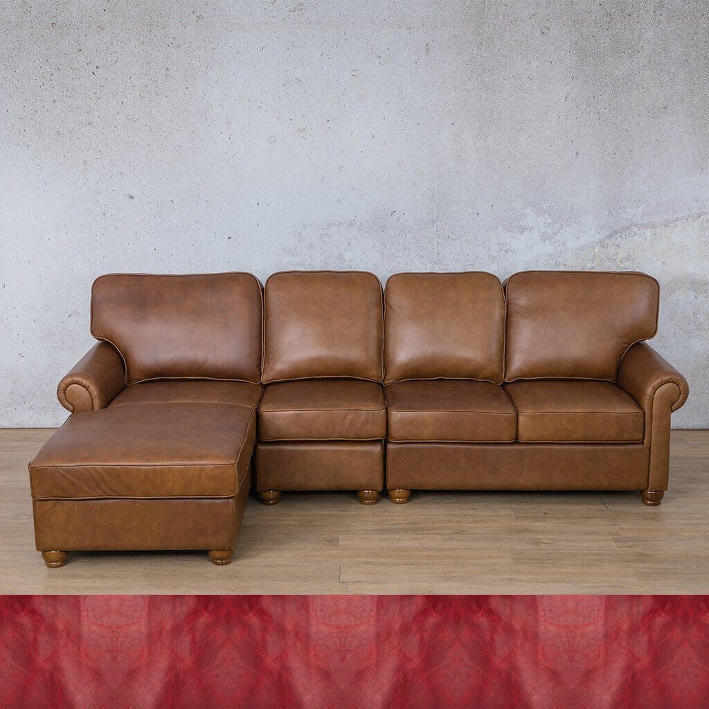 Salisbury Leather Sofa Chaise Modular Sectional - LHF Leather Sectional Leather Gallery Royal Ruby
