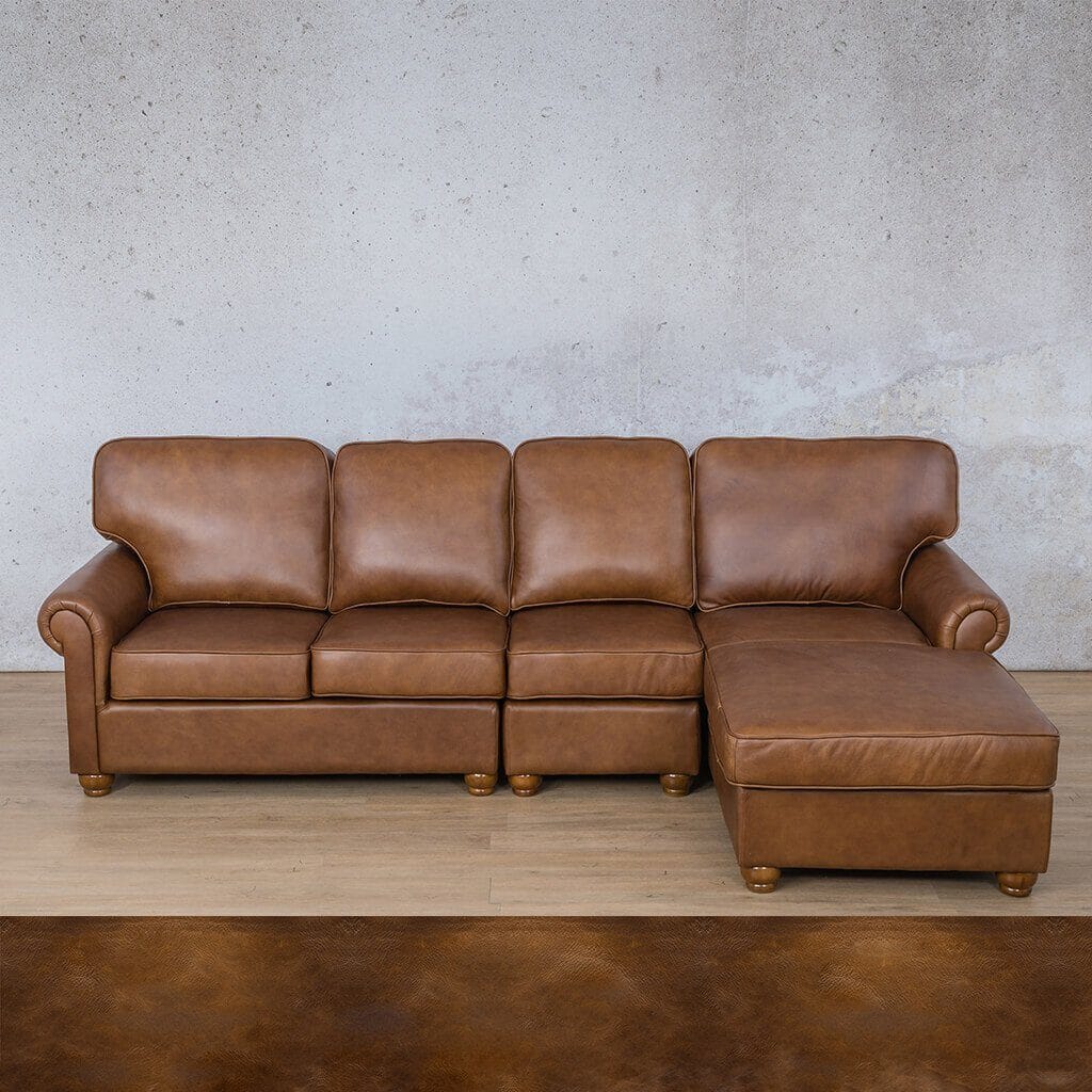 Salisbury Leather Sofa Chaise Modular Sectional - RHF Leather Sectional Leather Gallery Royal Walnut