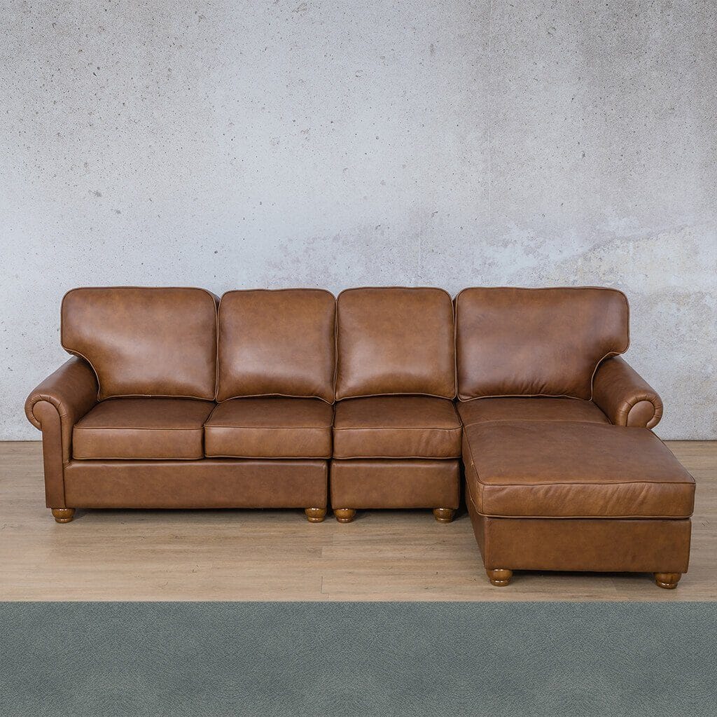 Salisbury Leather Sofa Chaise Modular Sectional - RHF Leather Sectional Leather Gallery Flux Blue