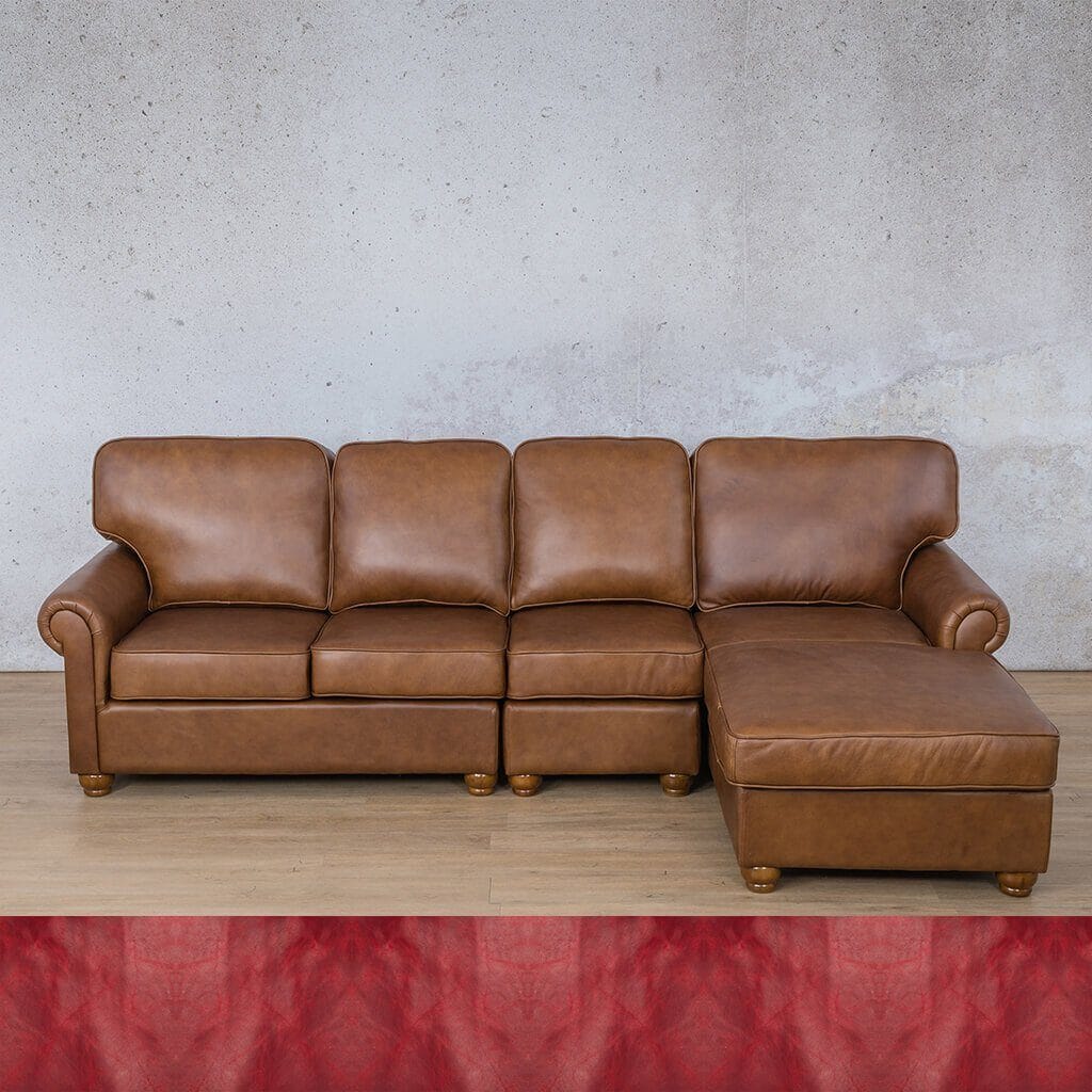 Salisbury Leather Sofa Chaise Modular Sectional - RHF Leather Sectional Leather Gallery Royal Ruby