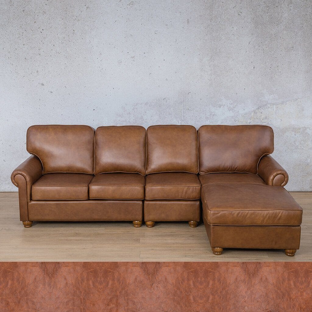 Salisbury Leather Sofa Chaise Modular Sectional - RHF Leather Sectional Leather Gallery Royal Saddle