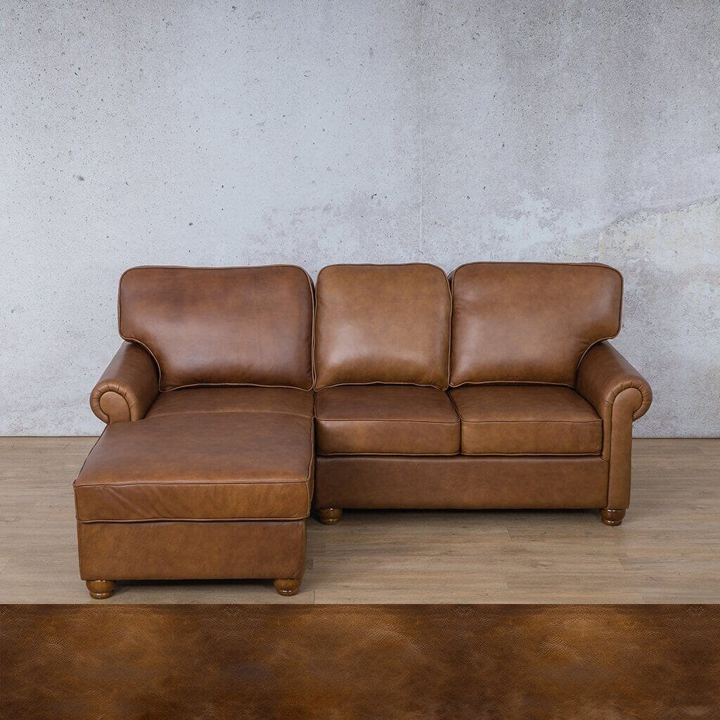 Salisbury Leather Sofa Chaise Sectional - LHF Leather Sectional Leather Gallery Royal Walnut