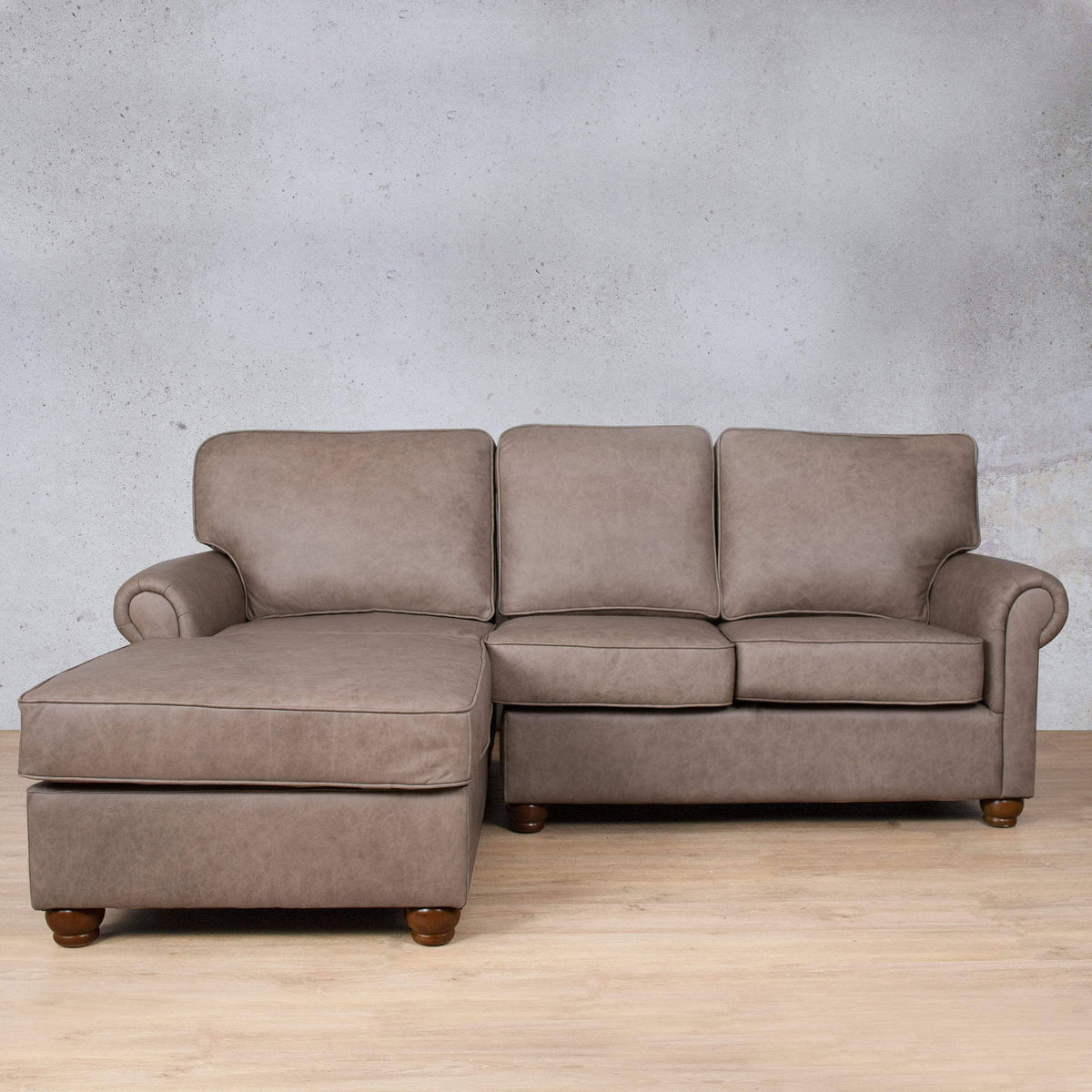 Salisbury Leather Sofa Chaise Sectional - LHF Leather Sectional Leather Gallery Bedlam Taupe