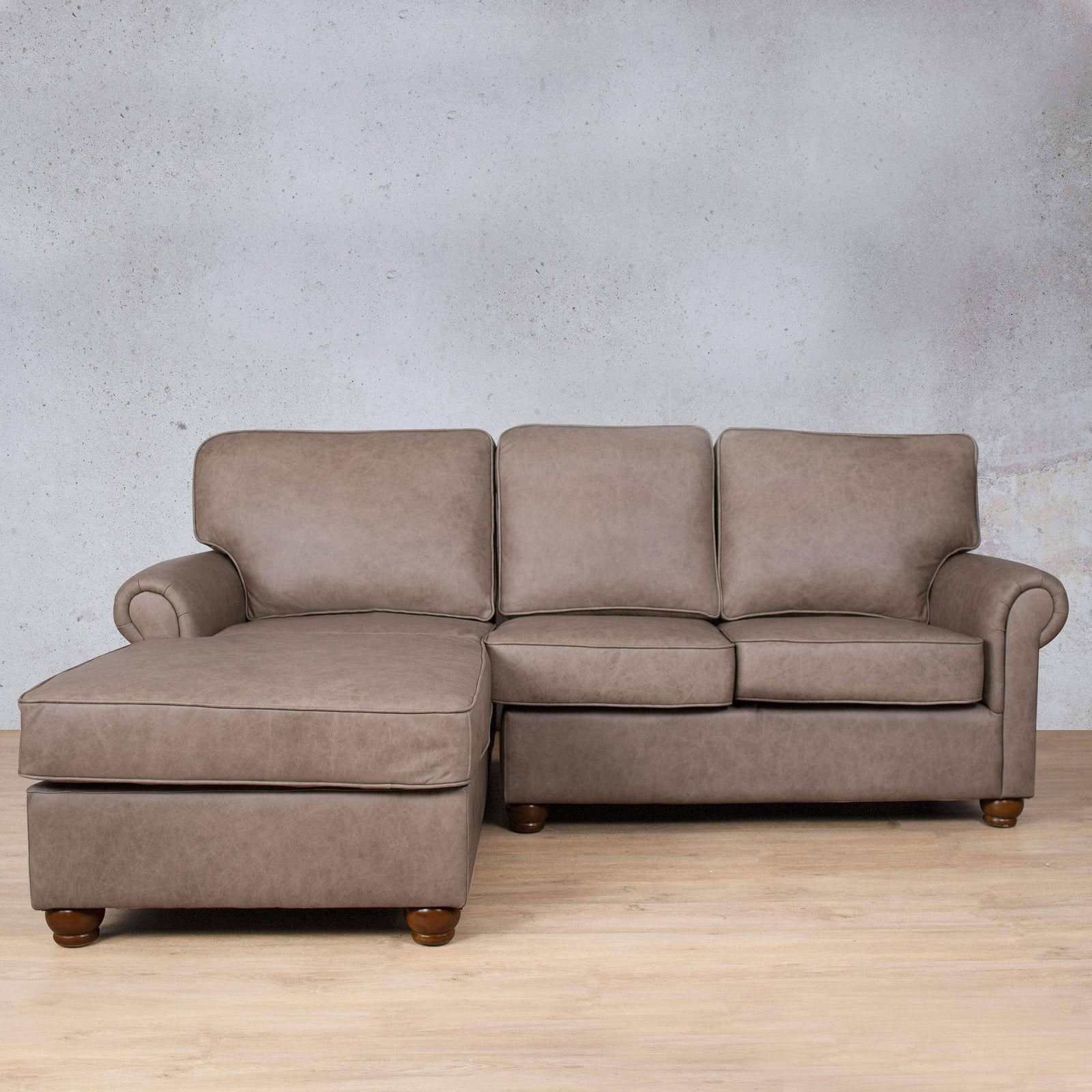 Salisbury Leather Sofa Chaise Sectional - LHF Leather Sectional Leather Gallery Bedlam Taupe