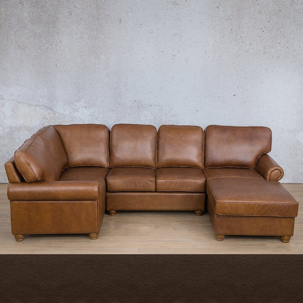 Salisbury Leather U-Sofa Chaise Sectional - RHF Leather Sectional Leather Gallery Czar Ox Blood
