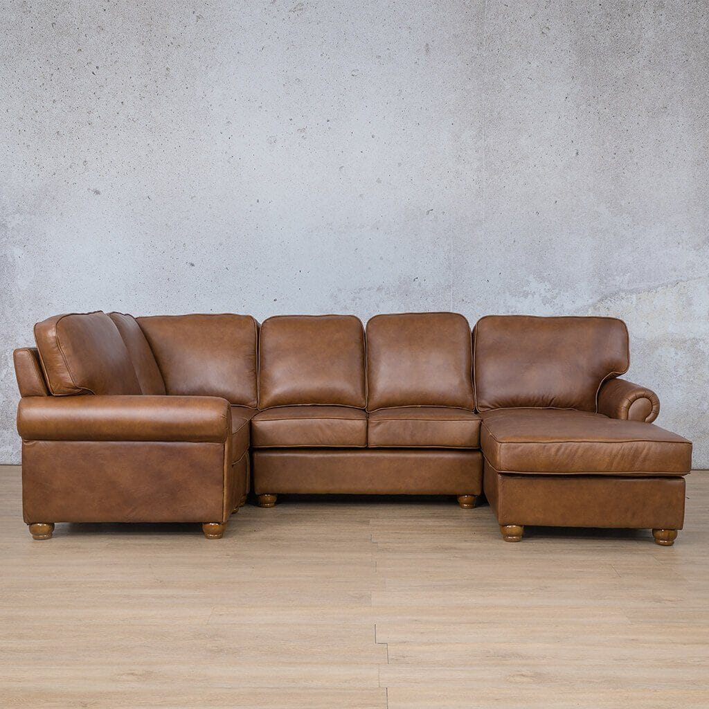 Salisbury Leather U-Sofa Chaise Sectional - RHF Leather Sectional Leather Gallery Czar Pecan