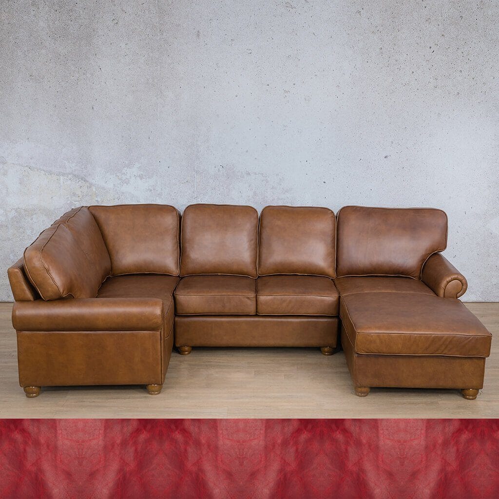 Salisbury Leather U-Sofa Chaise Sectional - RHF Leather Sectional Leather Gallery Royal Ruby