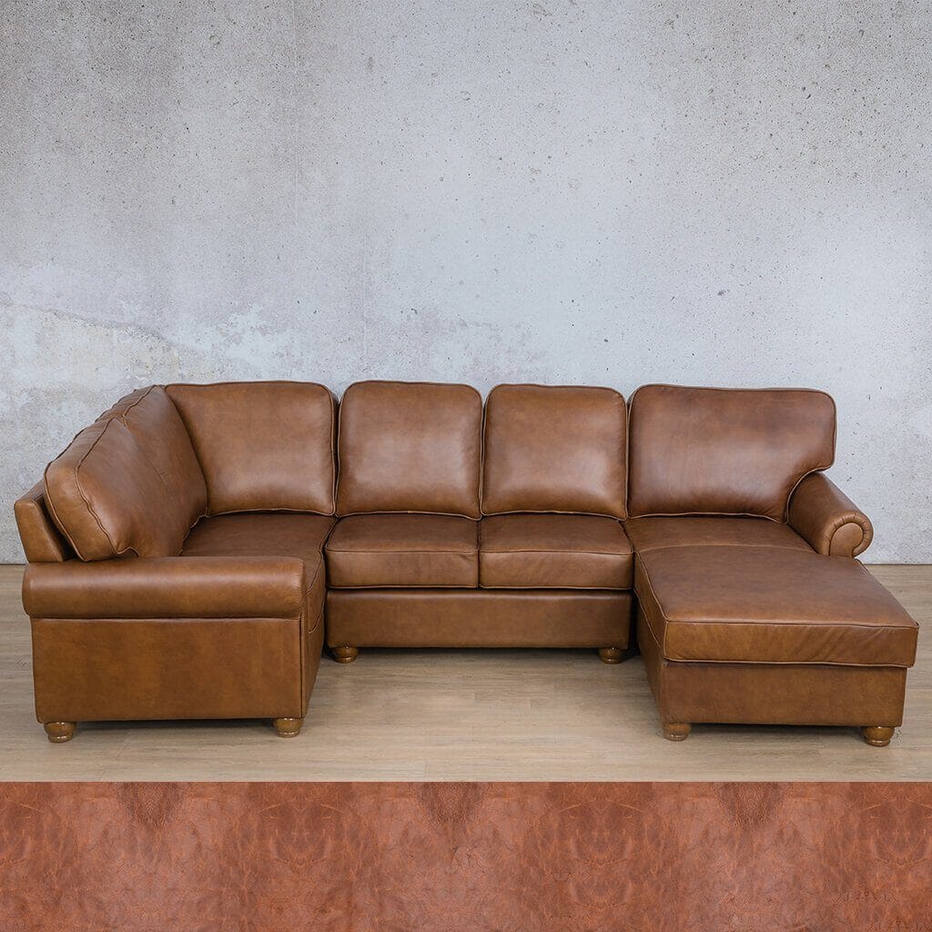 Salisbury Leather U-Sofa Chaise Sectional - RHF Leather Sectional Leather Gallery Royal Saddle