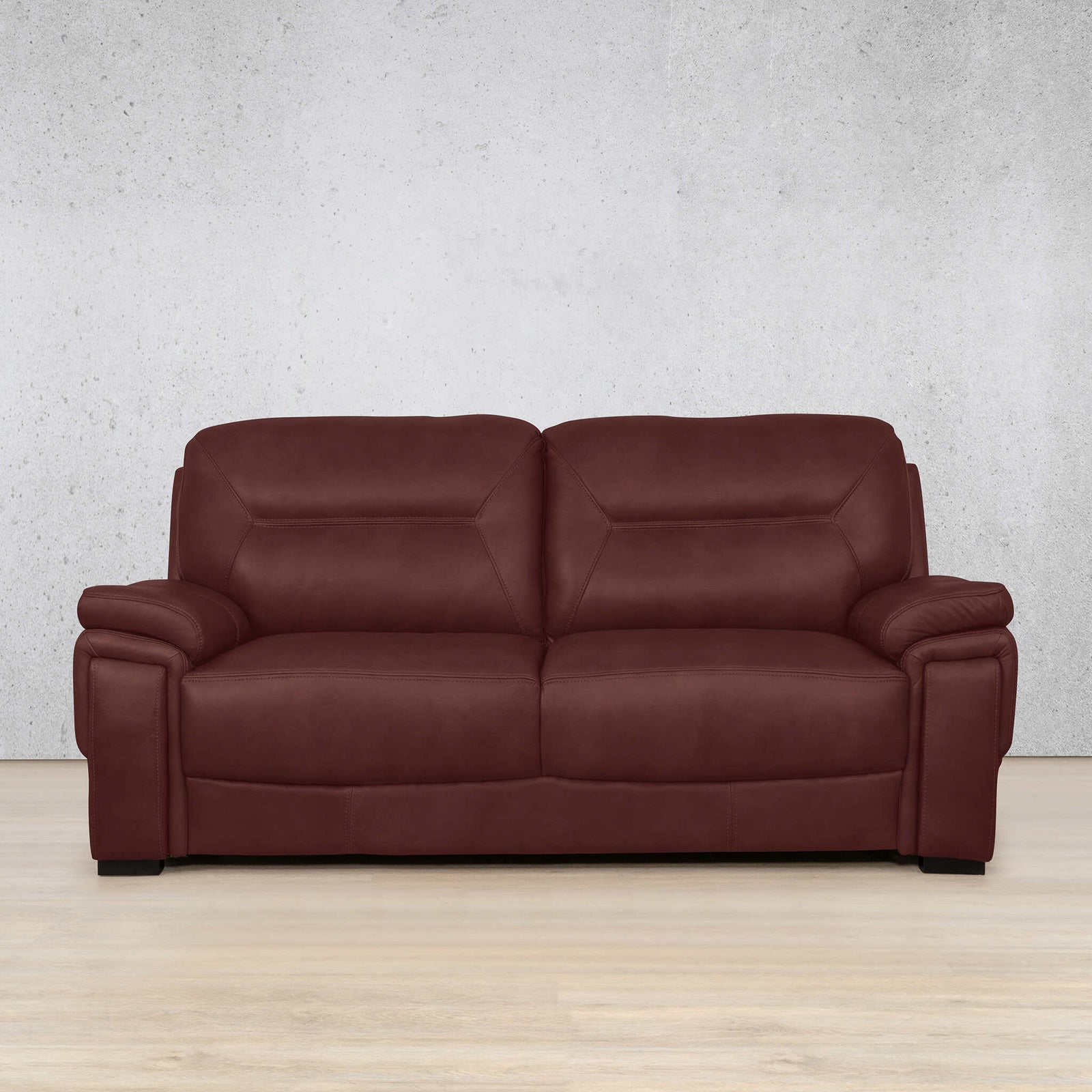 Front facing view of the San Lorenze 2 seater Leather Sofa - Czar Ruby |Leather Couches, couches, 3 seater couches, genuine leather couches, couches south africa