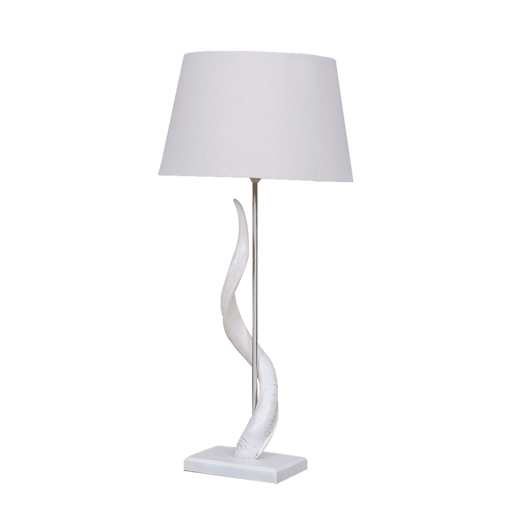 Single Kudu Horn Lamp + White Shade Lamp Leather Gallery