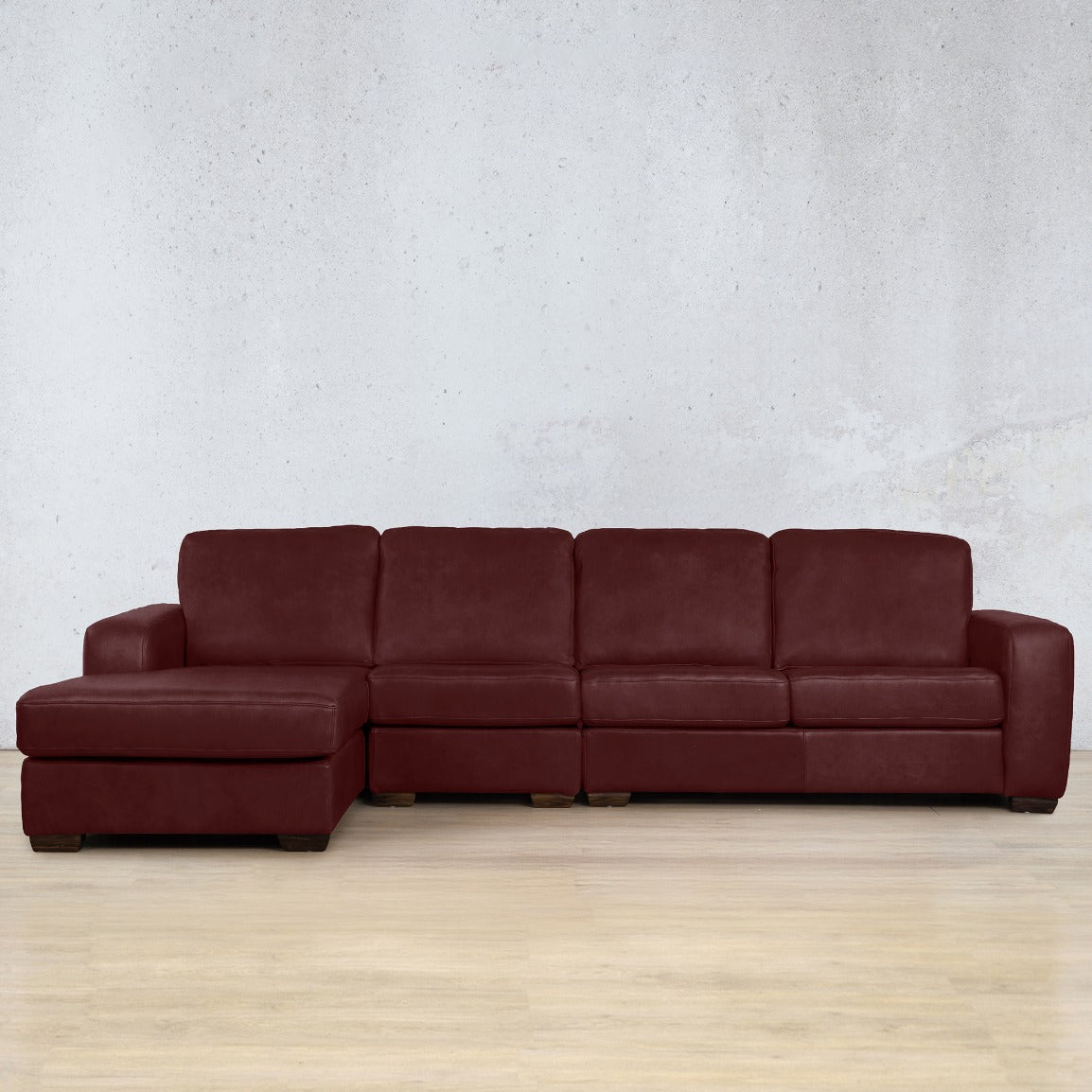 Stanford Leather Modular Sofa Chaise - LHF Leather Sectional Leather Gallery Royal Ruby