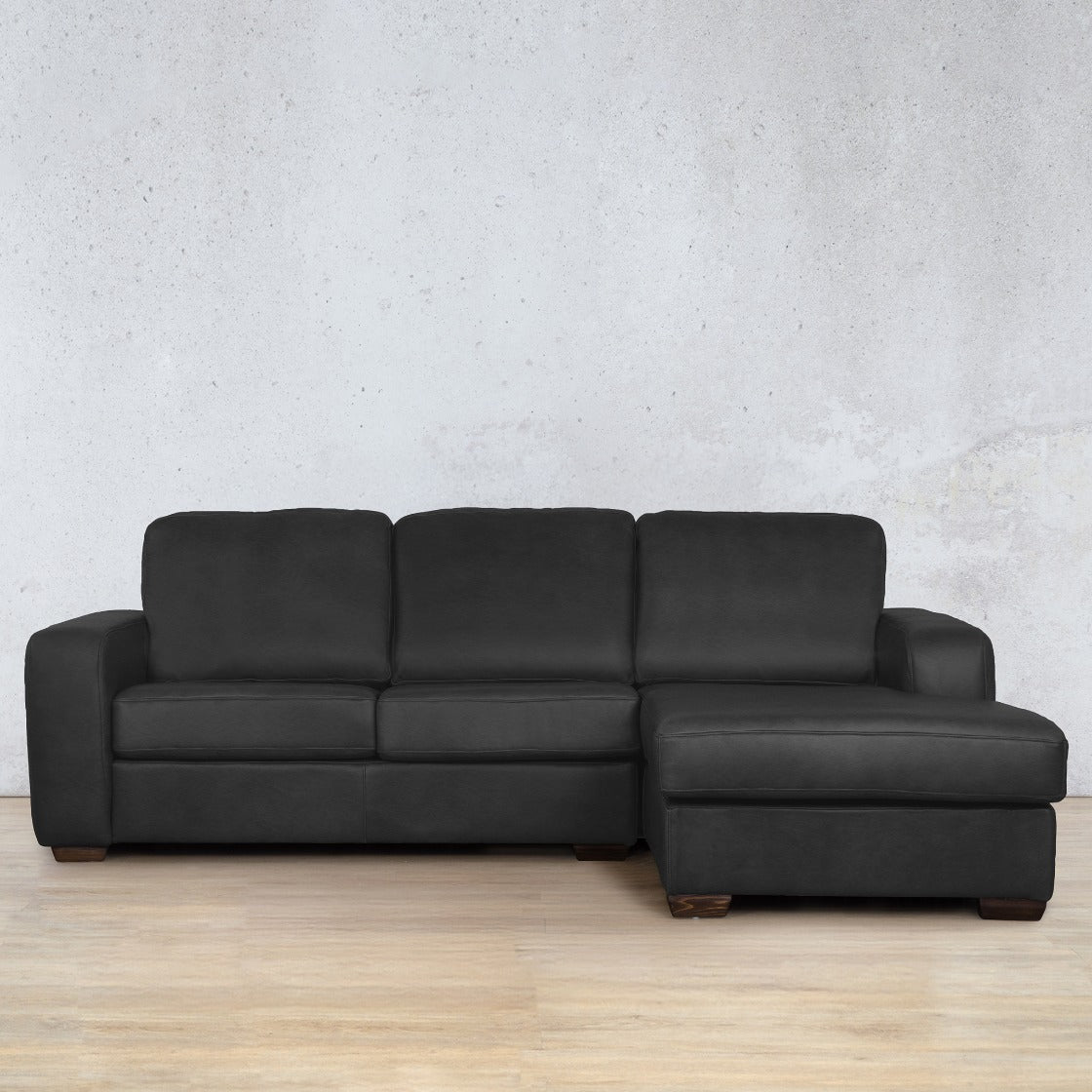 Stanford Chaise Sectional rhf Leather Sofa Czar Black