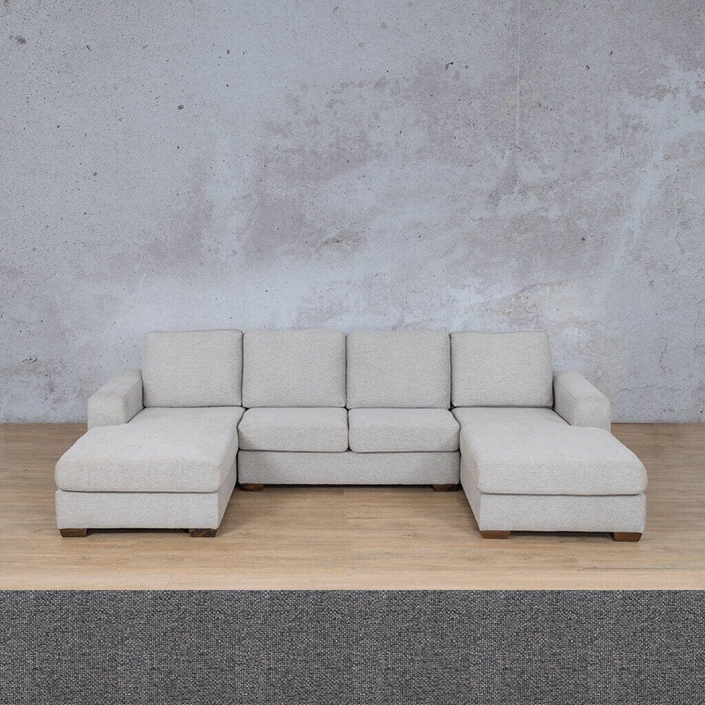 Stanford Fabric U-Chaise Fabric Sofa Leather Gallery Silver Charm Full Foam