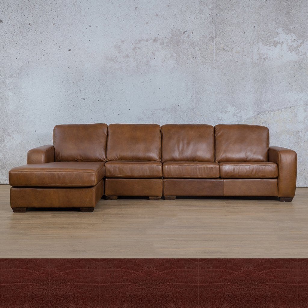 Stanford Leather Modular Sofa Chaise - LHF Leather Sectional Leather Gallery Czar Ruby