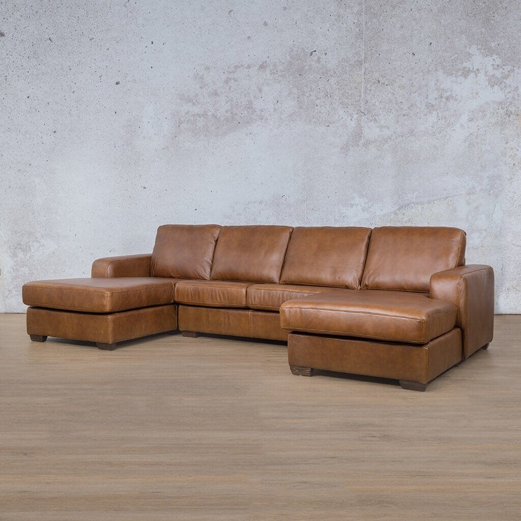Stanford Leather U-Chaise Leather Sectional Leather Gallery Czar Pecan