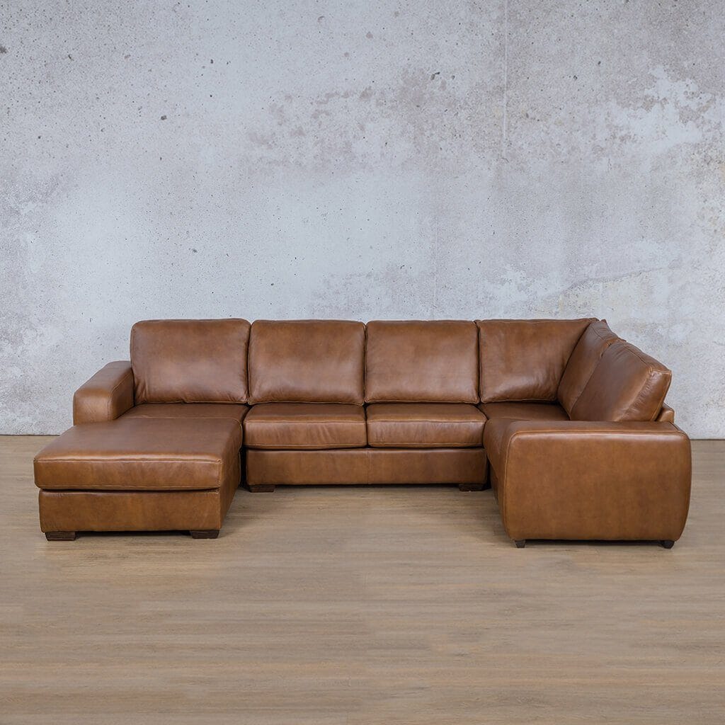 Stanford Leather U-Sofa Chaise - LHF Leather Sectional Leather Gallery Czar Pecan