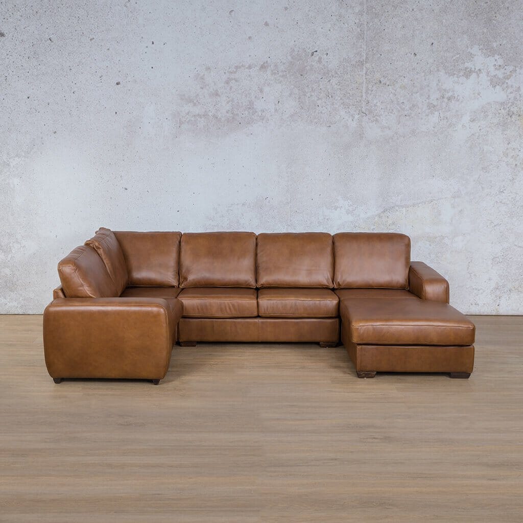 Stanford Leather U-Sofa Chaise - RHF Leather Sectional Leather Gallery Czar Pecan