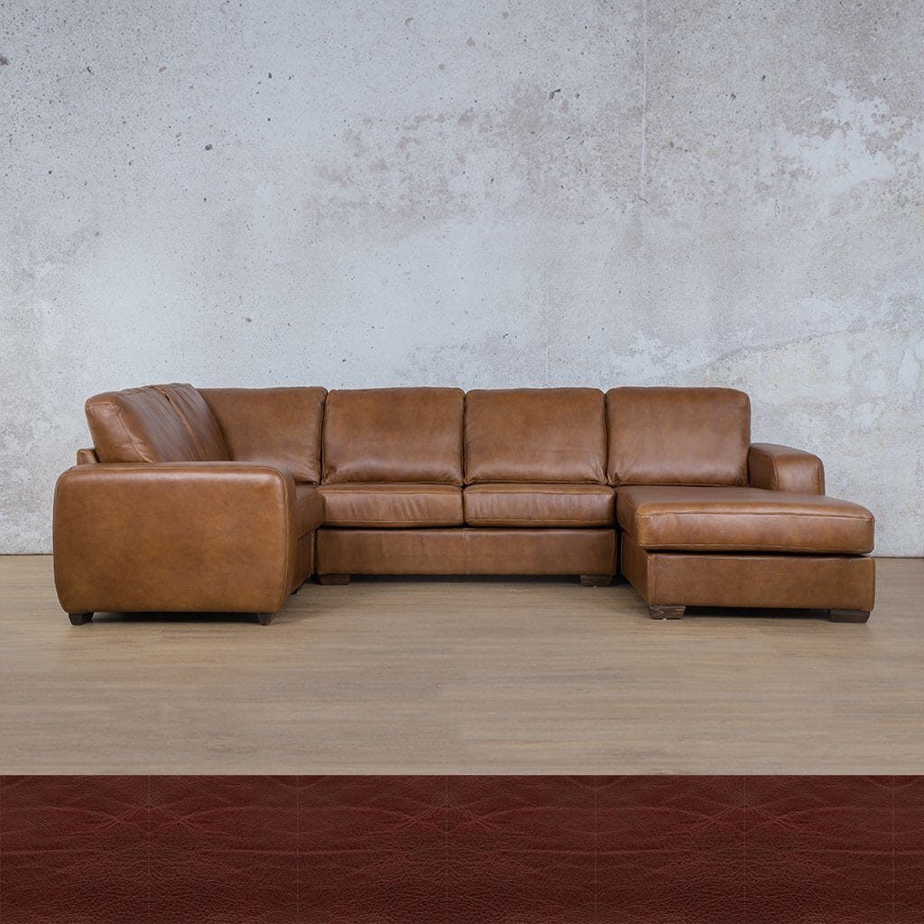 Stanford Leather U-Sofa Chaise - RHF Leather Sectional Leather Gallery Czar Ruby
