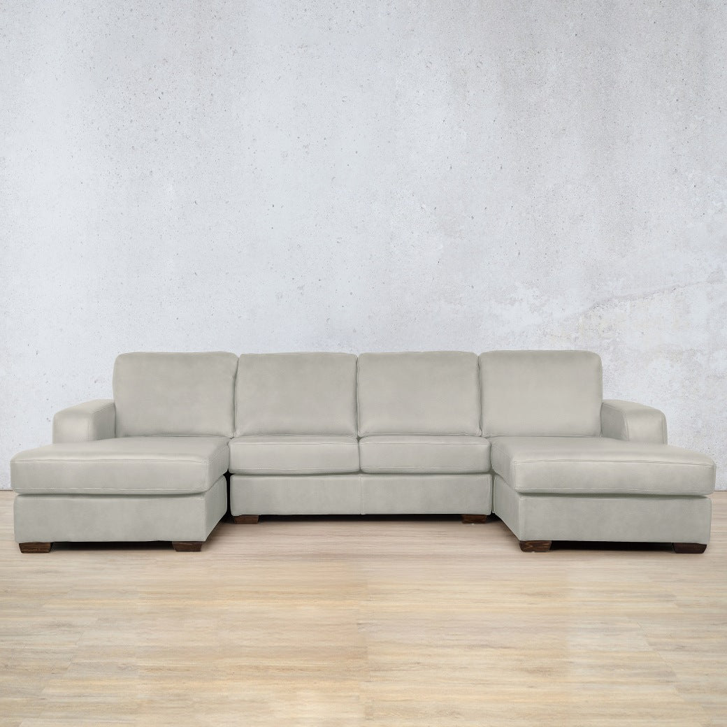 Stanford U Chaise Sectional Leather Sofa Manatee Beige