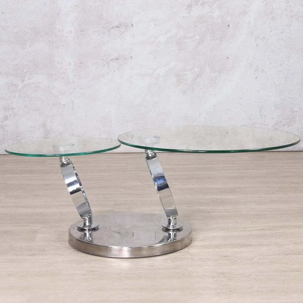 Swivel Stainless Steel Glass Coffee Table - Silver - Coffee Table