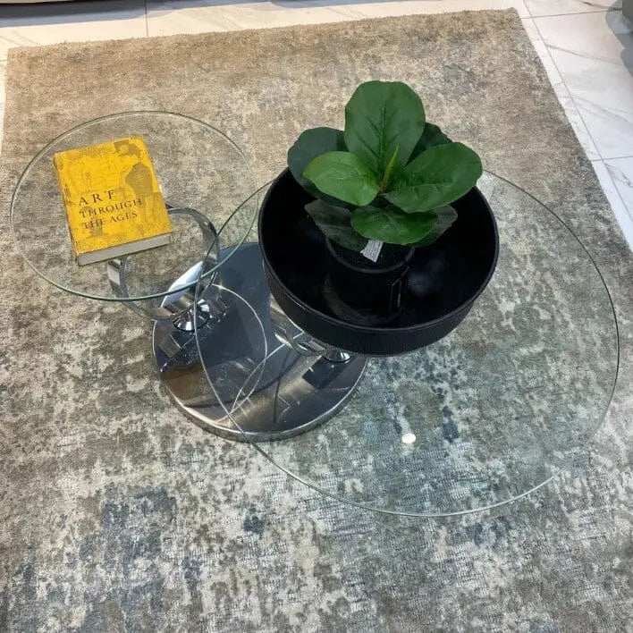 Swivel Stainless Steel Glass Coffee Table - Warehouse Clearance - Coffee Table