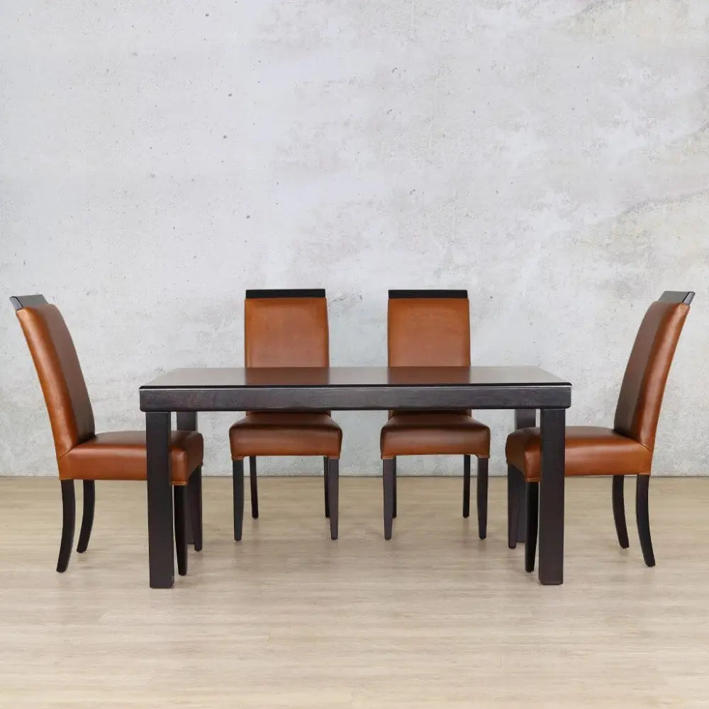 Urban Leather Dining Set - 6 Seater - Dining room set Dark Mahogany czar pecan