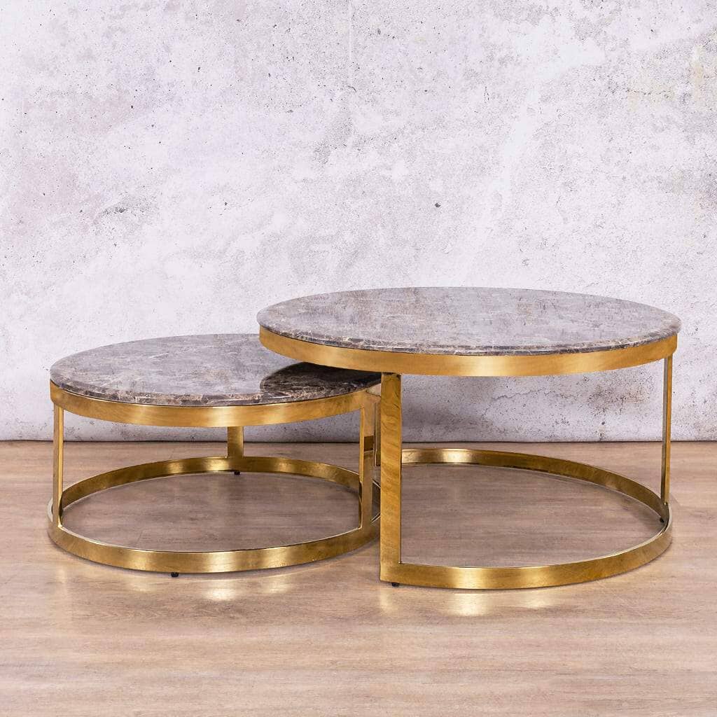 Waldorf Coffee Table Set - Brown Marble Look Top Coffee Table Leather Gallery Waldorf