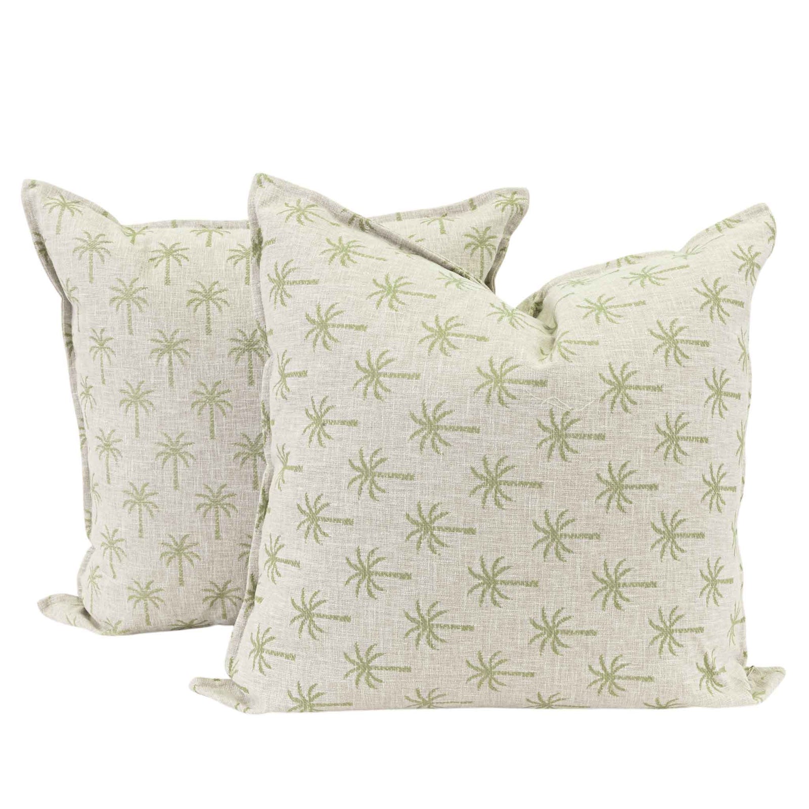 Wilderness Palmera Lime with Palm tree motifs in lime green, set on a beige background. | Scatter cushions, sofa cushions, cushions outdoor