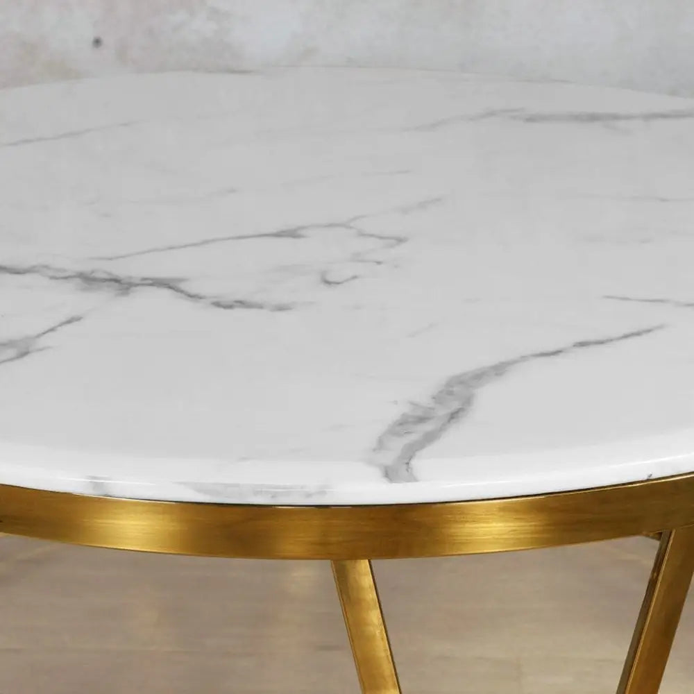 Zoya Coffee Table - White Marble Look Top & Gold Base - DIA1010 x H450 / White Marble Top - Gold Base - Coffee Table