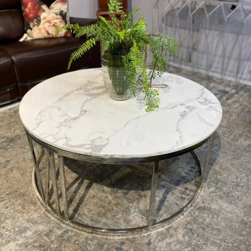 Zoya Coffee Table - White Marble Look Top - Warehouse Clearance - Coffee Table