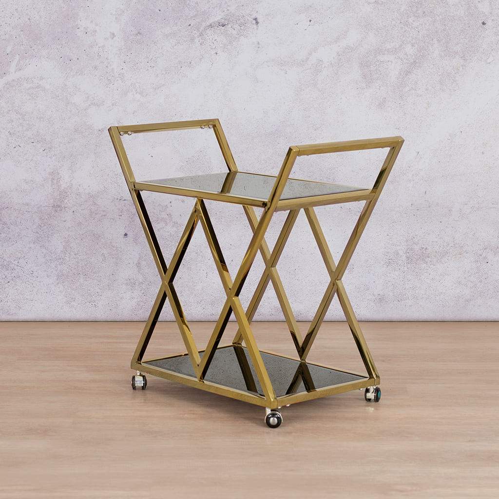 Abacus Bar Cart - Gold Drinks Trolley Leather Gallery 79w x 42d x 76h Gold 