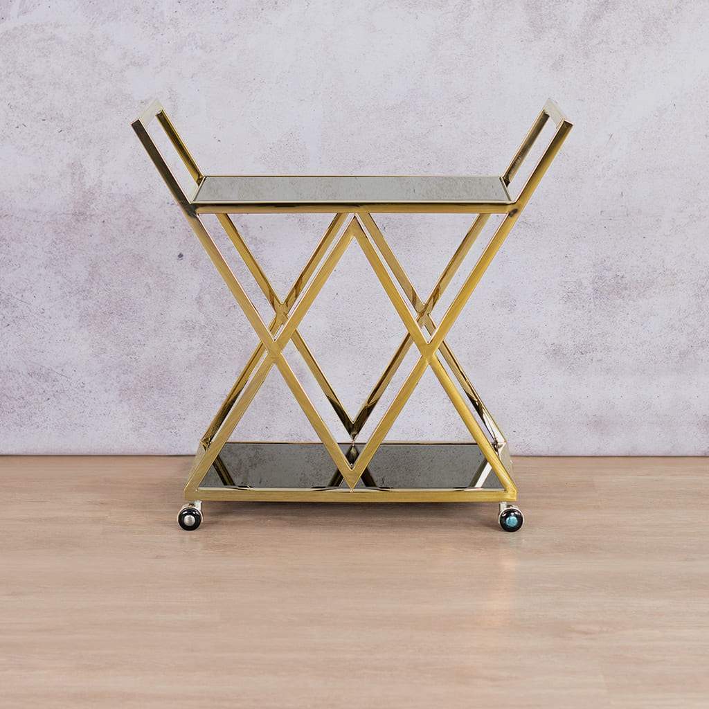 Abacus Bar Cart - Gold Drinks Trolley Leather Gallery 79w x 42d x 76h Gold 