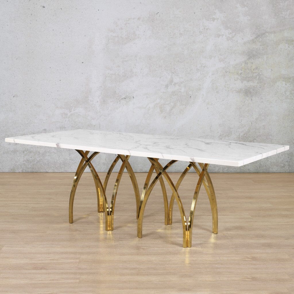 Sierra Marble Look Top Dining Table - 2.2M / 8 Seater Dining Table Leather Gallery Stainless Steel Gold 