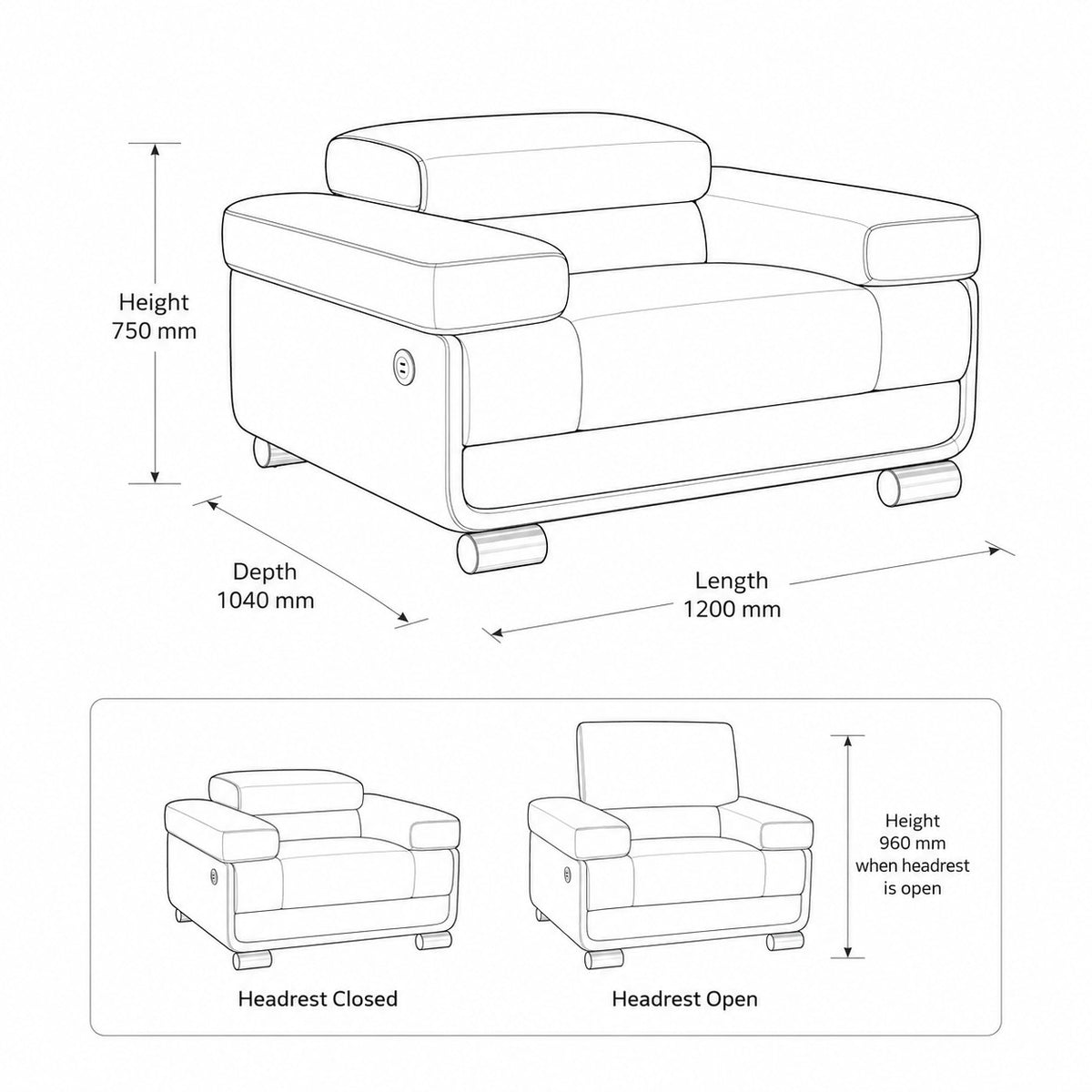Tobago 1 Seater Leather Couch