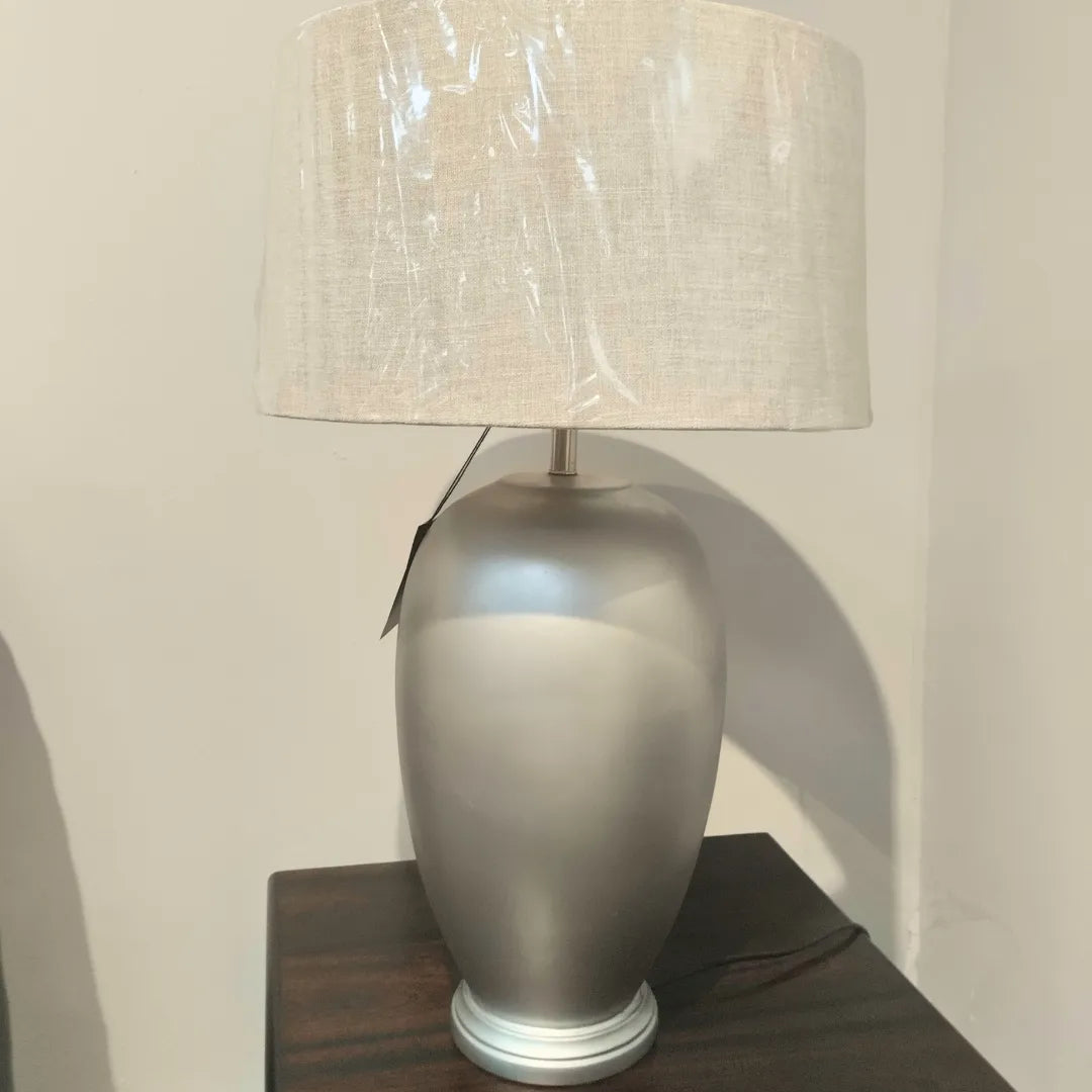 Bomber Lamp - Antique Silver + Cement Shade - Warehouse Clearance Side Lamp Leather Gallery 
