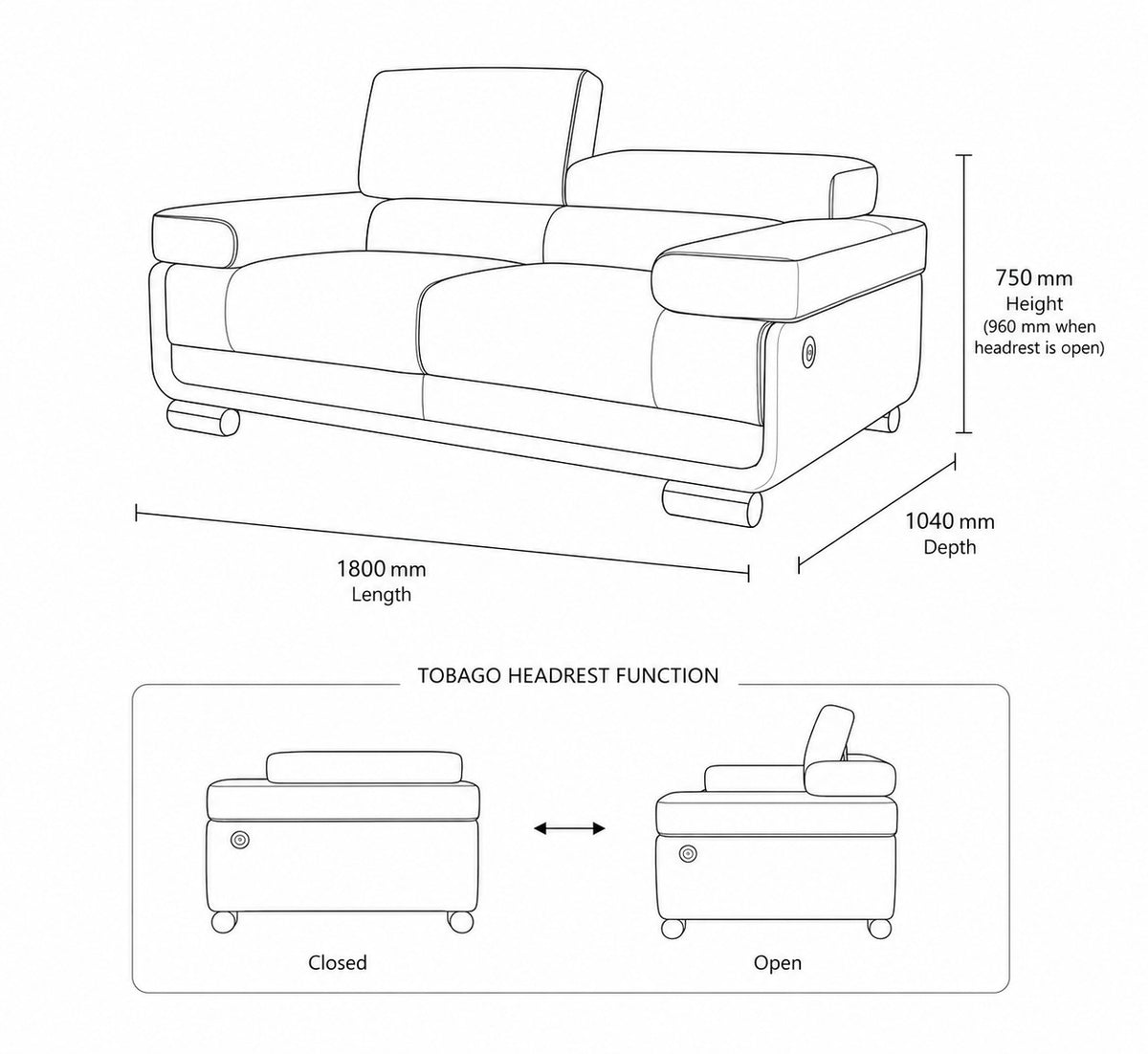 Tobago 2 Seater Leather Couch