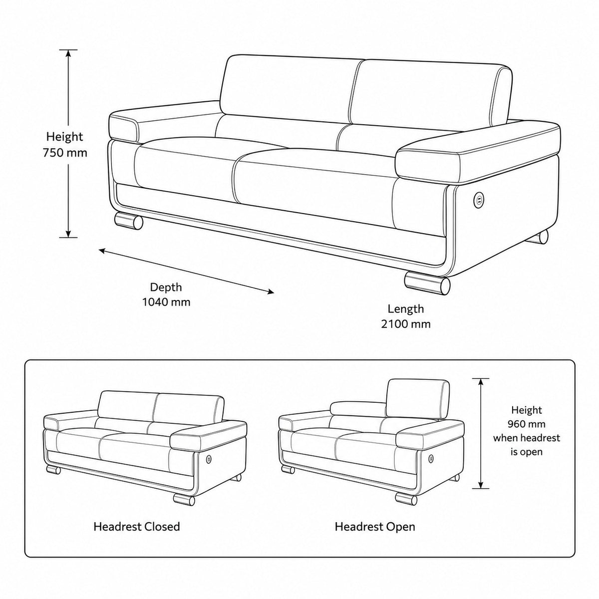Tobago 3 Seater Leather Couch