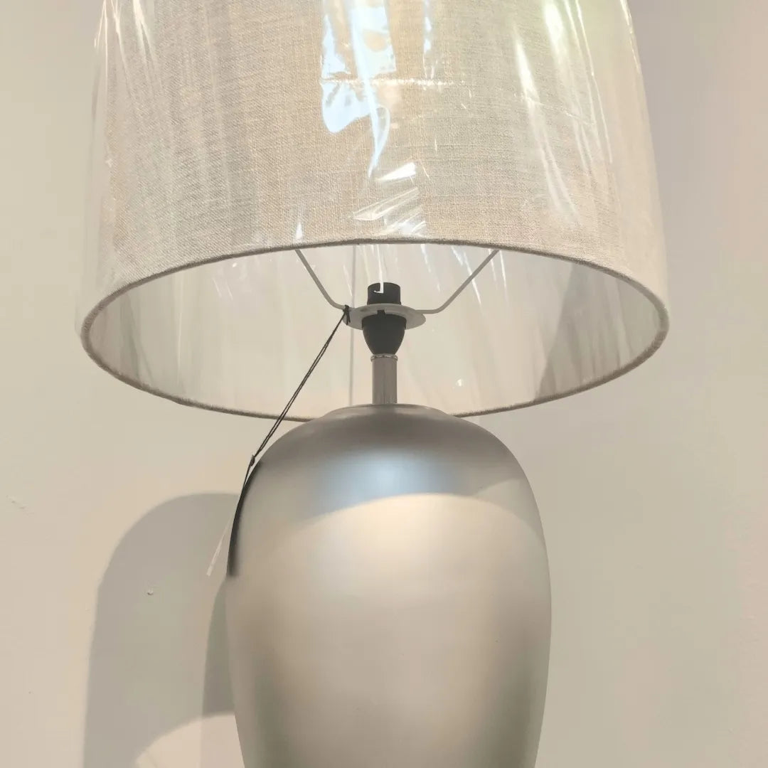 Bomber Lamp - Antique Silver + Cement Shade - Warehouse Clearance Side Lamp Leather Gallery 