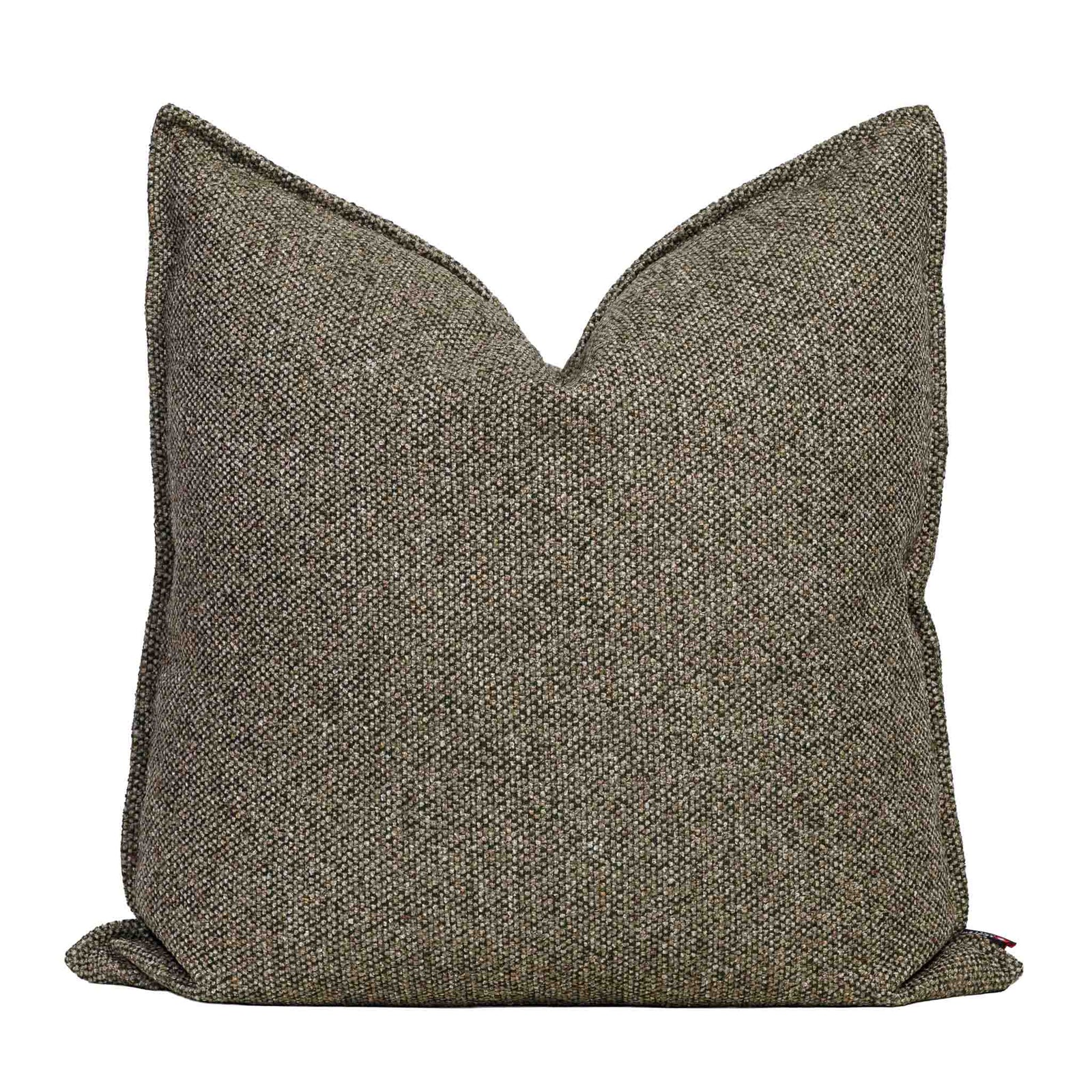 Leather Gallery Aardé Cushion in Moss Green, featuring a textured herringbone weave with muted green, brown, and beige tones.