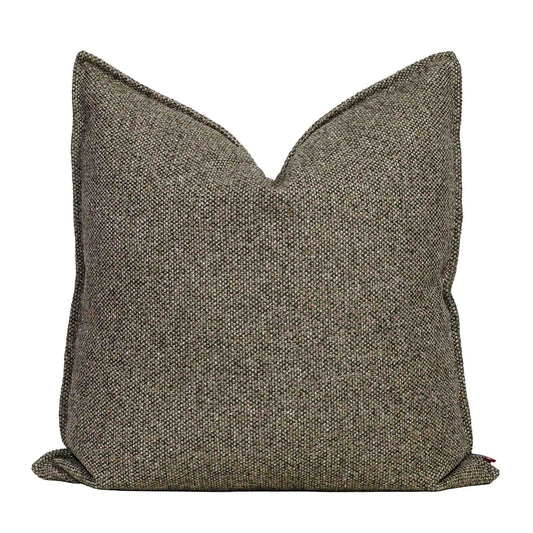 Leather Gallery Aardé Cushion in Moss Green, featuring a textured herringbone weave with muted green, brown, and beige tones.