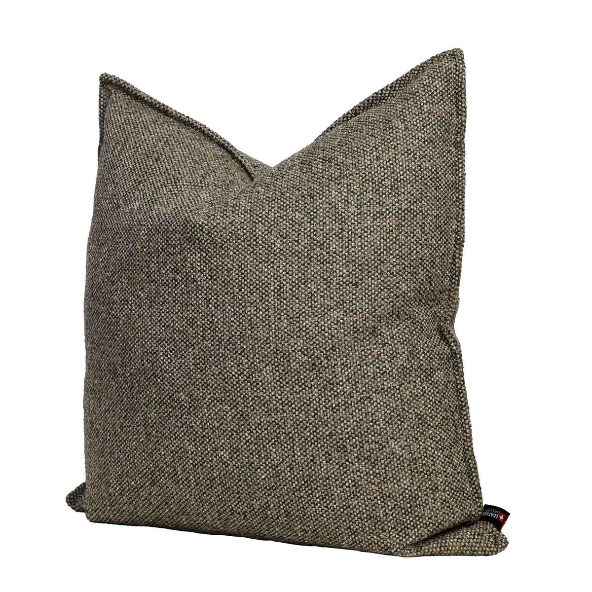 Leather Gallery Aardé Cushion in Moss Green, featuring a textured herringbone fabric against a white background.