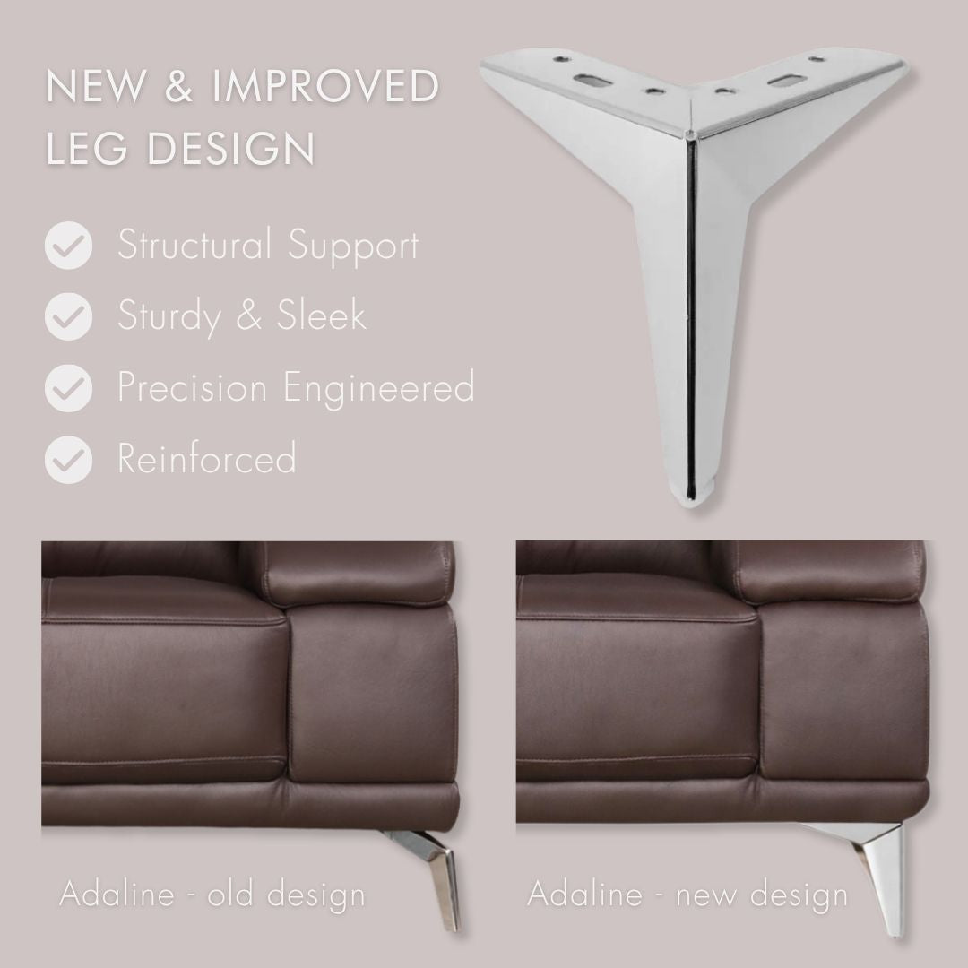 Adaline Closeup Leather Lounge Suite in Luxe Grey, shown in a sophisticated lounge setting. | Leather couches, couches for sale, sofas and couches, lounge suite, Luxe Walnut, Luxe Grey, Urban White, White, Luxe Black, Manatee Beige, Choc