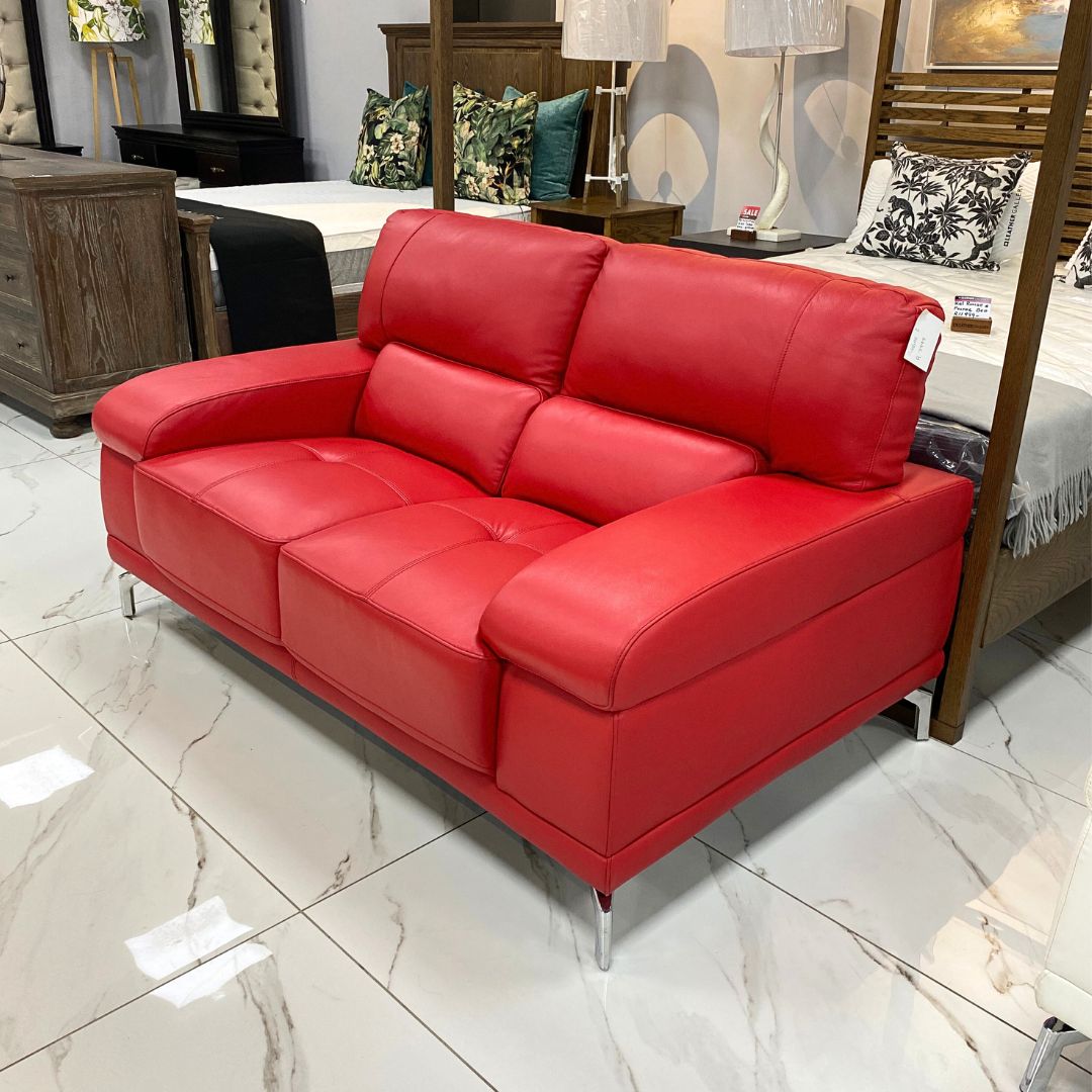 Adaline 2 Seater Leather Sofa  - Red - Warehouse Clearance