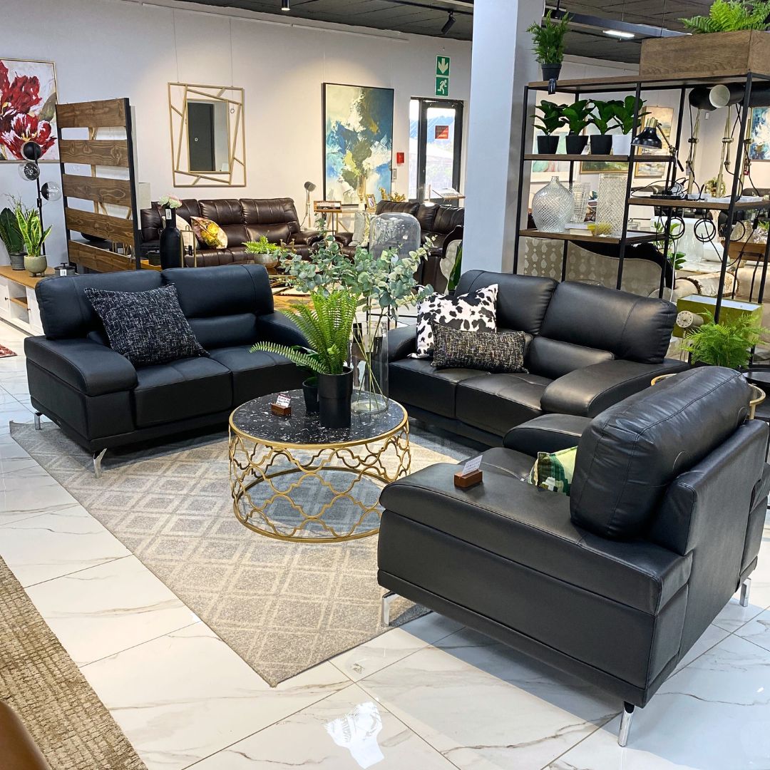 Adaline 2+2+1 Leather Sofa Suite - Black - Warehouse Clearance