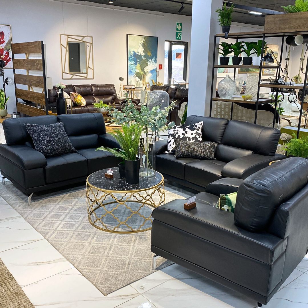 Adaline 2+2+1 Leather Sofa Suite - Black - Warehouse Clearance