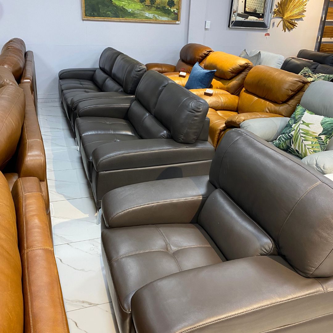 Adaline 3+2+1 Leather Sofa Suite - Choc - Warehouse Clearance