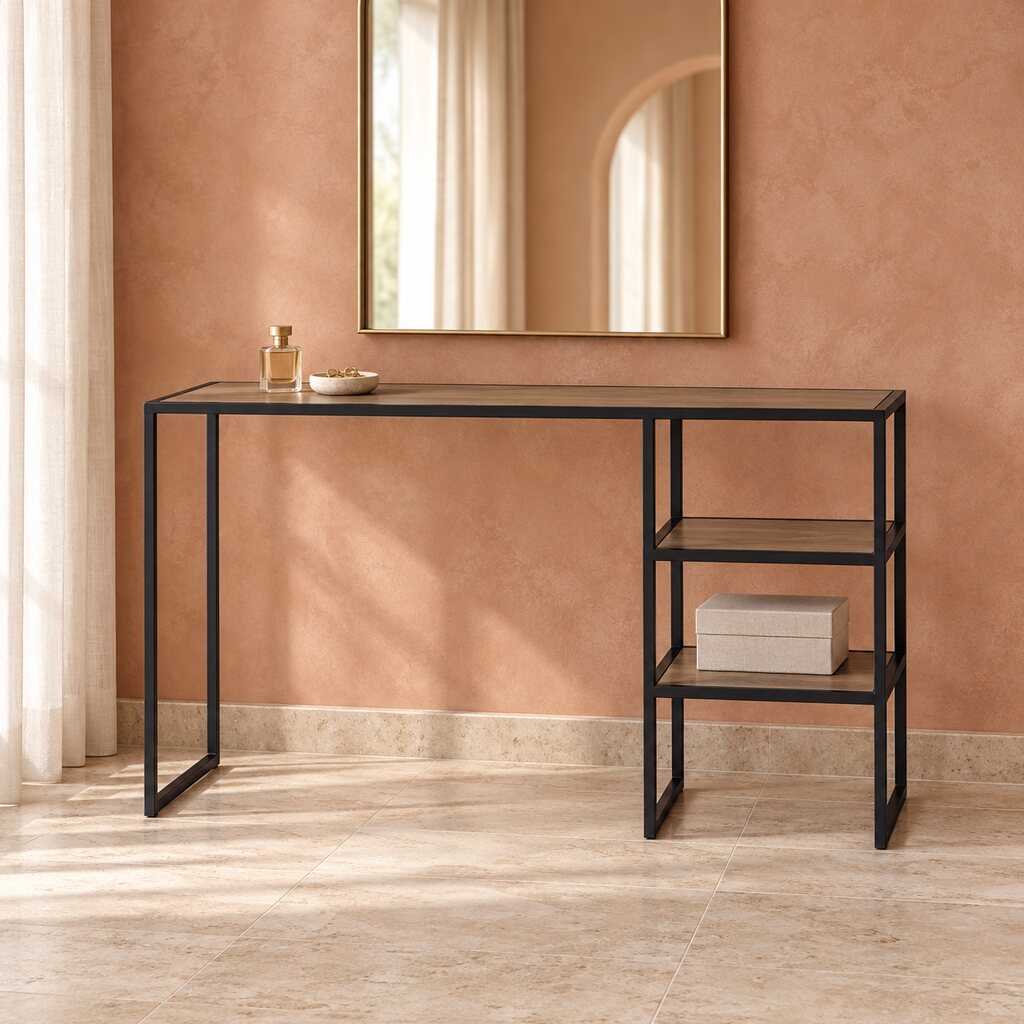 Addison Beauty Bureau / Desk Leather Gallery Antique Natural Oak Black Length 500 x Depth 500 x Height 600