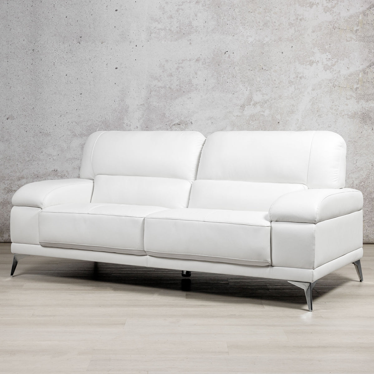 Angle view of Adaline 3 seater leather couch - Urban white | Leather couches, three seater couch, sofas and couches, couches sale, bedroom couch