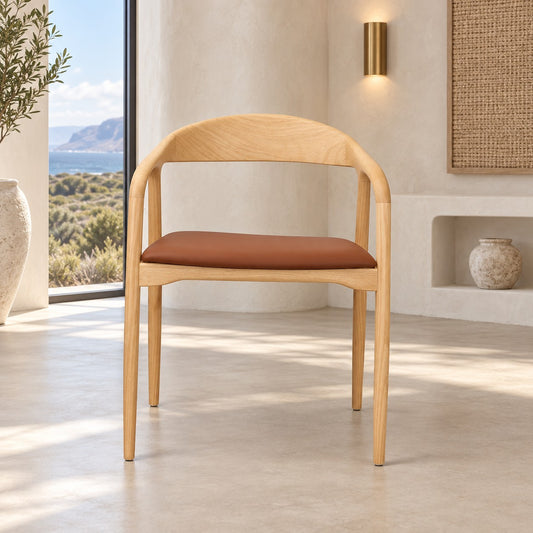 Alaric Leather Dining Chair, light wooden dining chair with a comfortable leather seat, modern dining chairs
