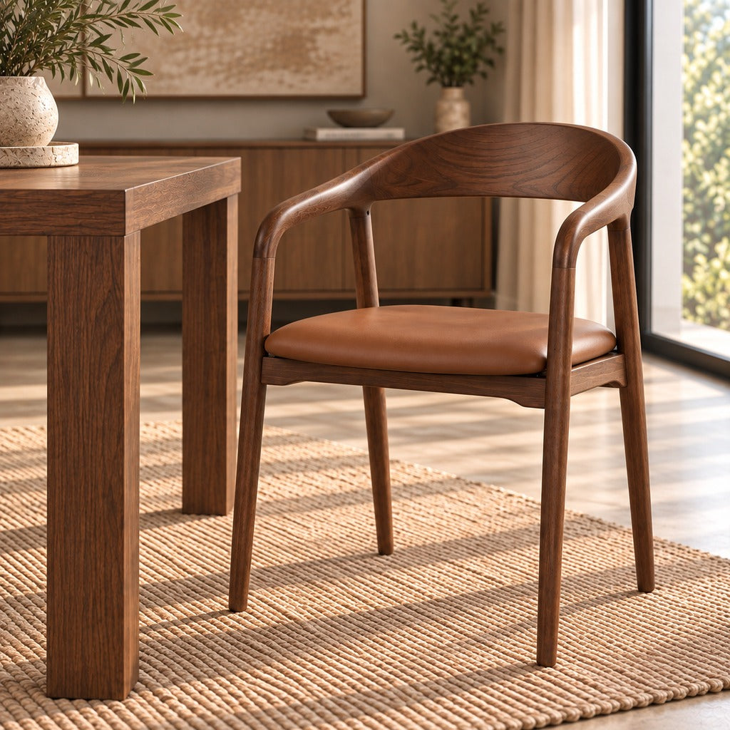 Alaric Walnut Dining Chair, wood dining chair, leather dining chair 
